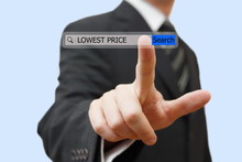 Businessman Touching Lowest Price Word In Search Bar
