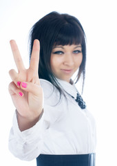 Woman with victory sign