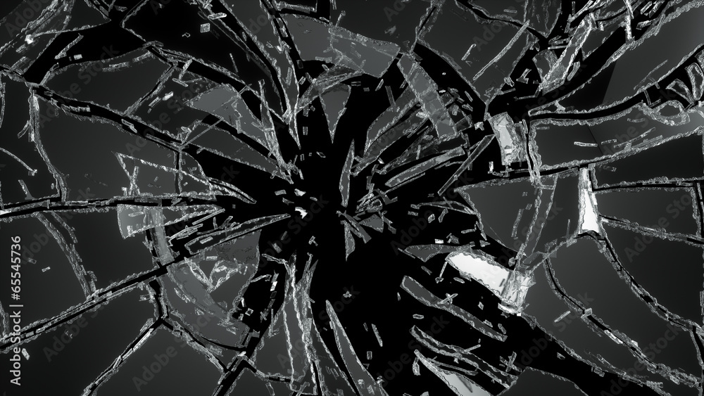 Pieces of destructed Shattered glass - obrazy, fototapety, plakaty 