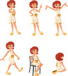 Cartoon girl on different poses