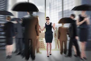 Aufkleber - Composite image of redhead businesswoman in a blindfold