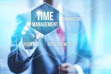 Time management concept pointing finger