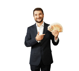 Poster - man holding paper money and pointing