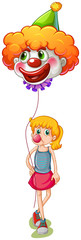 Poster - A tall girl holding a clown balloon