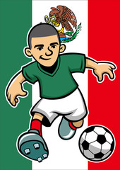 Wall Mural - Mexico soccer player with flag background