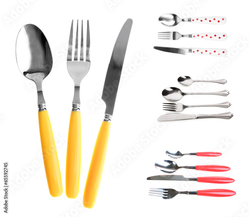 Collage of different cutlery design isolated on white Canvas