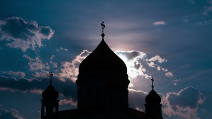 Wall Mural - Sunset against the Cathedral of Christ the Saviour, Moscow, Russ