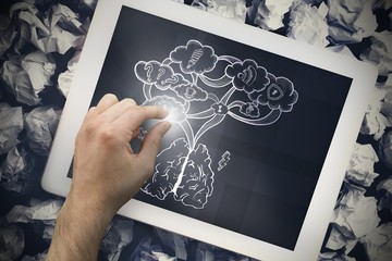 Aufkleber - Composite image of hand touching tablet