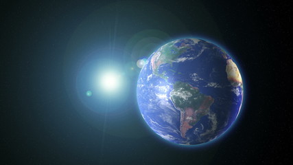 planet earth with sunrise in space