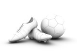 Fototapeta Sport - 3D Soccer ball and football boots
