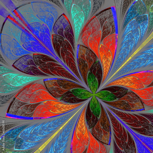 Naklejka ścienna Beautiful multicolor fractal flower in stained glass window styl