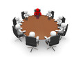 3D men sitting at a round table and having business meeting