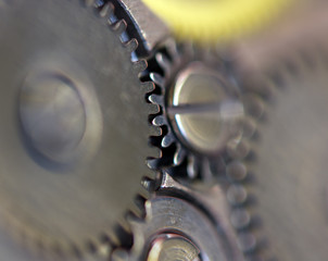 Metal gear wheel. Macro . Extreme closeup