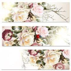 Poster - Business cards set in floral style with roses