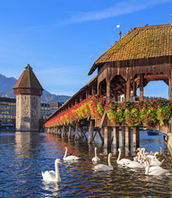 Lucerne, The Chapel Bridge In Early Morning