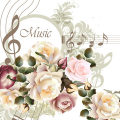 Poster - Music vector background with roses for design