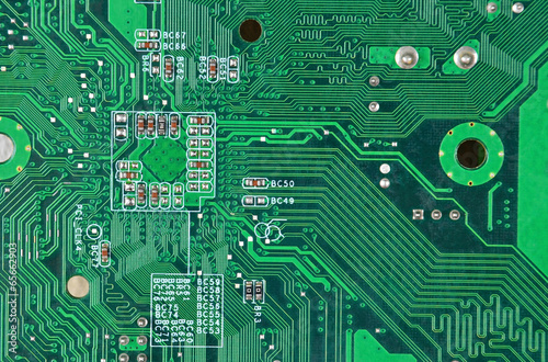 Fotografie, Obraz Close up of a printed green computer circuit board