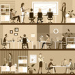 Office illustration with people at work