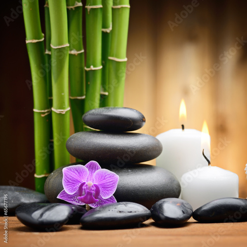 Naklejka dekoracyjna spa still life zen basalt stones and orchid