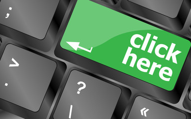 Poster - Keyboard with click here button, internet concept