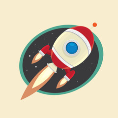 Sticker - vintage style retro poster of Space rocket