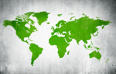 green cartography of the world in a white background