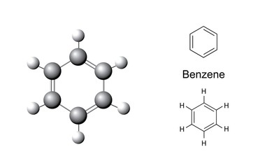 Canvas Print - Structural formulas and chemical model of benzene molecule