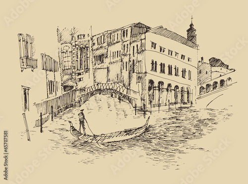 Naklejka - mata magnetyczna na lodówkę Venice city architecture, vintage engraved illustration