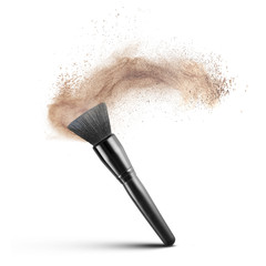 makup brush with powder foundation isolated