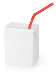 Wall Mural - 200 ml milk or juice carton package with red straw on white