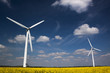 Low perspective view of two Wind turbines