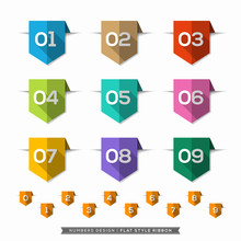 Number In Bookmark Label Long Shadow Flat Icons Set