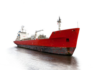 Wall Mural - Photo of a tanker ship isolated on white background.