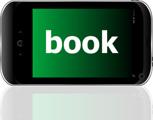 Poster - business concept: smartphone with word book on display