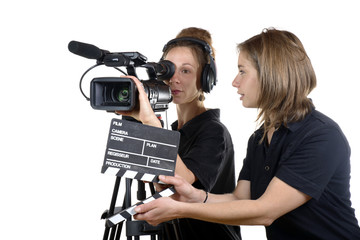 Wall Mural - two young women with  video cameras