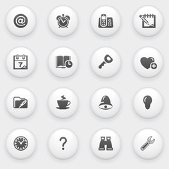 Sticker - Organizer icons with white buttons on gray background.