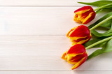 Fototapeta Kwiaty - Tulips wooden table