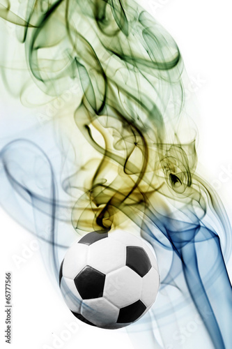 Obraz w ramie Soccer ball and brazil`s flag colors