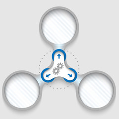 Poster - three connected circular frames for text with arrows and cogwhee