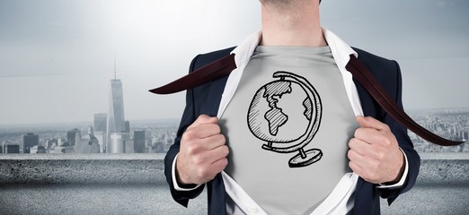 Aufkleber - Composite image of businessman opening shirt in superhero style