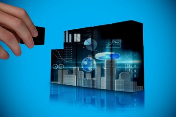 Poster - Composite image of hand building wall