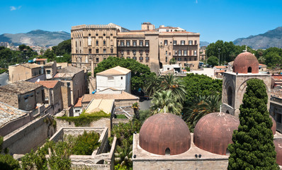 Norman palace and San Giovanni Eremiti domes in Palermo