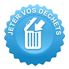 Sticker - jeter vos déchets sur bouton web denté bleu