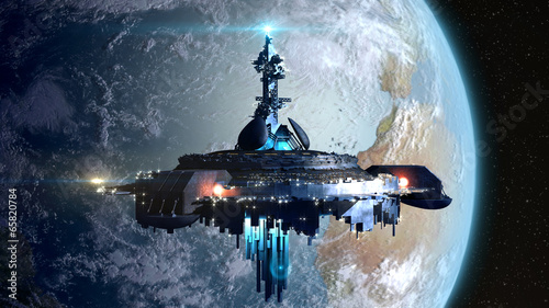 Cuadros en Lienzo Alien mothership near Earth for fantasy backgrounds