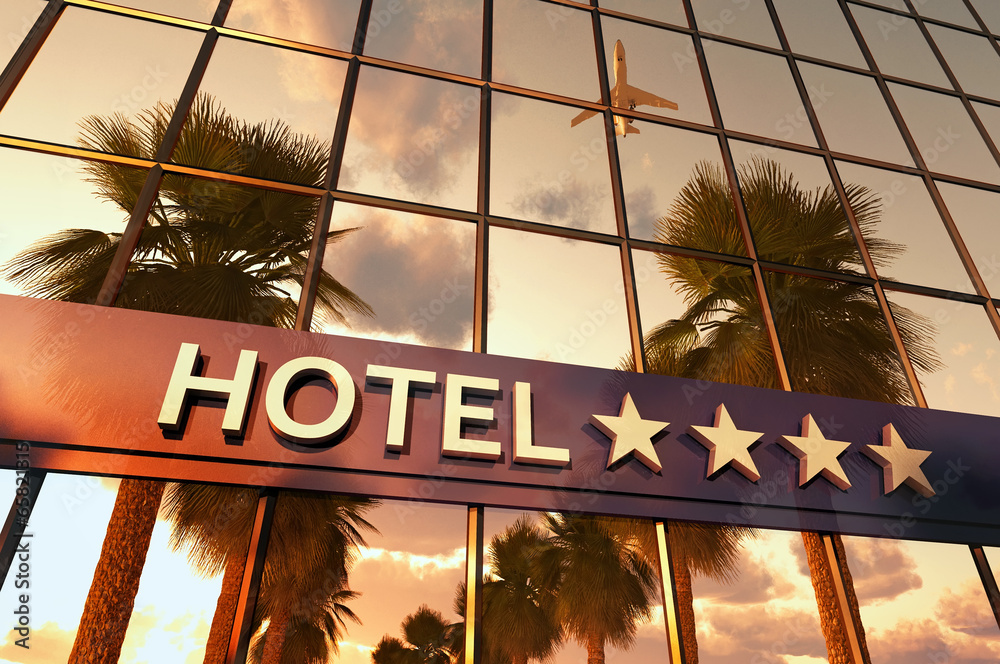 hotel sign with stars - obrazy, fototapety, plakaty 