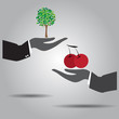 hand exchanging tree and fruit vector icon