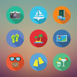 Vacation or Travelling Flat Style Vector Icon Set With Long