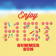 Hot Summer Sun Vector Card With Beach Background
