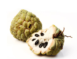 Custard apple tropical fruit on white background