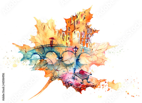 widok-na-miasto-i-stara-kladke-w-jesiennych-kolorach-malarstwo-olejne
